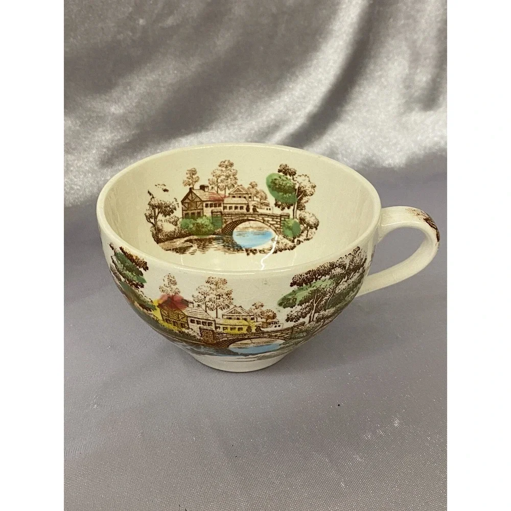 VNTG Nasco Holiday Water Canal Bridge Scene Cup Saucer Set Japan Made PreOwned